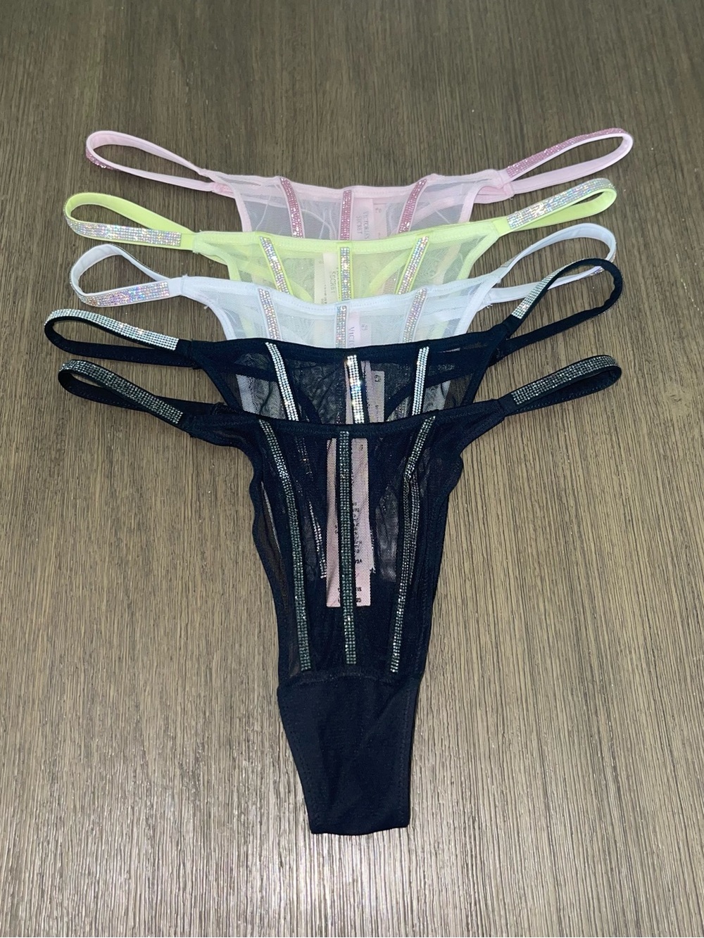 NWT Victoria’s Secret Very Sexy Shine Strap Bling Mesh Thong Bundle